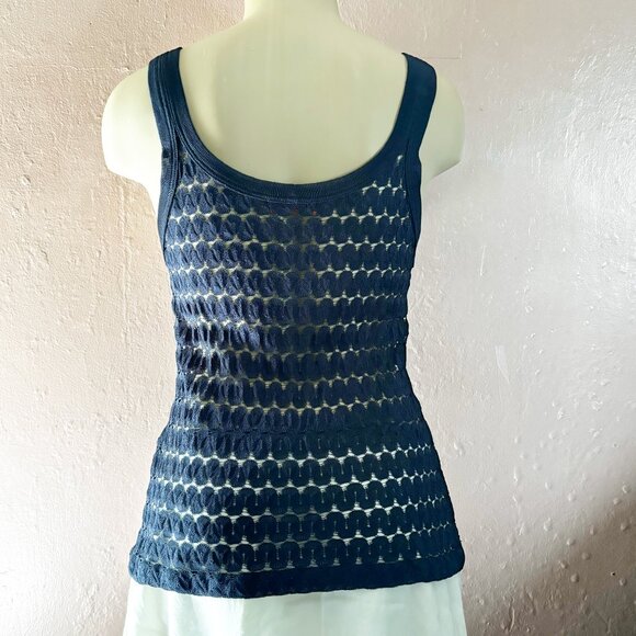 Missoni (orange label) Tank Top Shirt~Navy Blue Novelty Open Knit~44=US 8/M - Picture 4 of 5